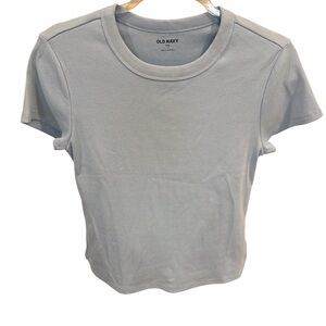 Old Navy Women's Light Gray Ribbed Crewneck Short-Sleeve Tee